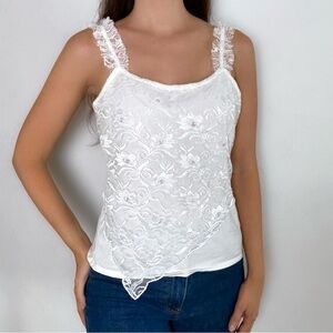 Vintage Y2K white lace tank top blouse sequin fairy large cami